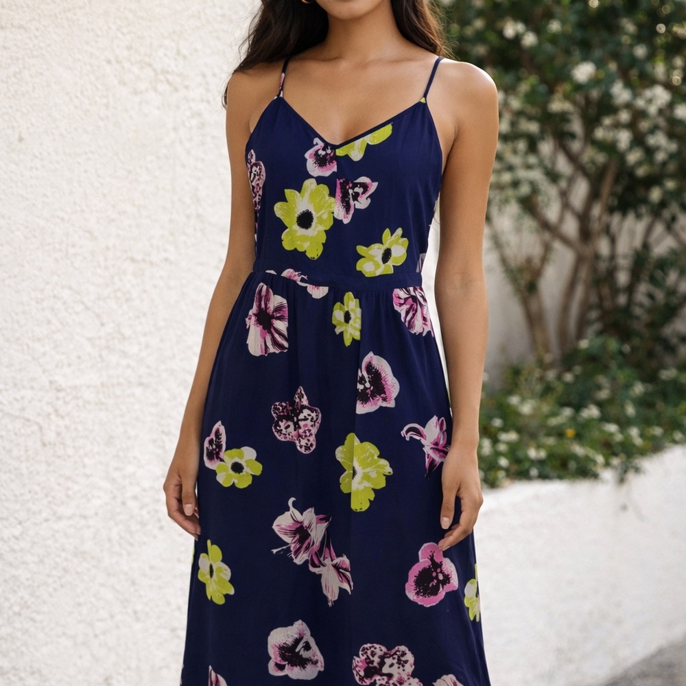J. Crew Navy Floral Maxi Dress